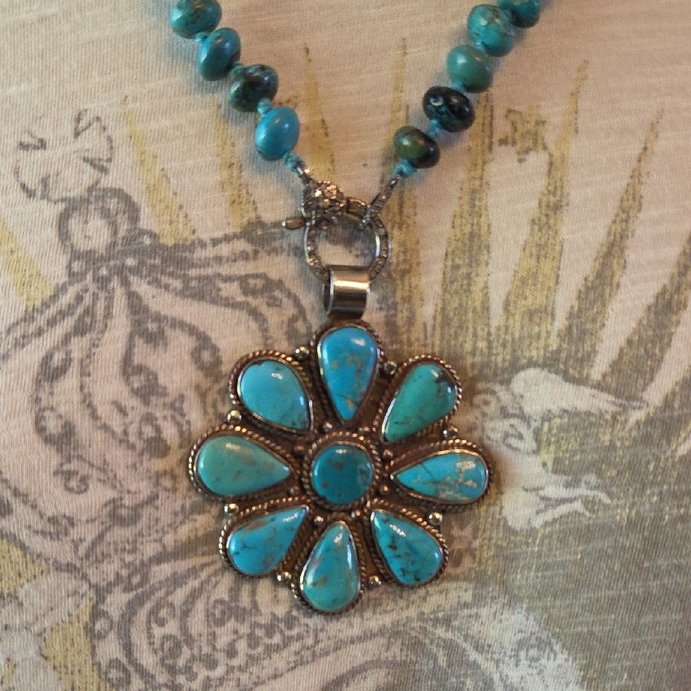 Last Offer- Closing my Poshmark Closet 😉Turquoise Flower Pendant Necklace
